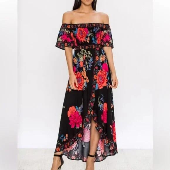 Jealous Tomato Dresses & Skirts - Jealous Tomato Black Floral babydoll preppy Y2K High Low Dress Large A003750